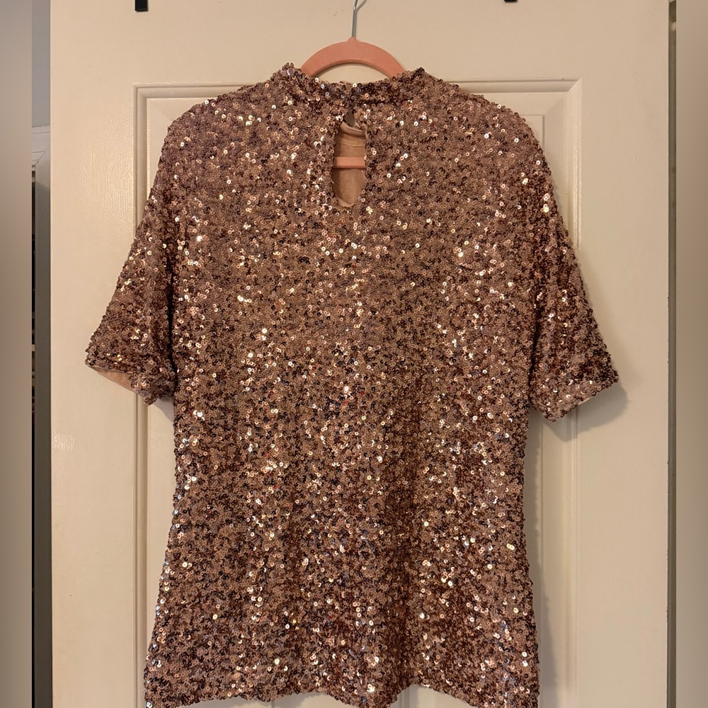 Boston Proper Sequin Blouse in Bronze - Picture 4 of 9